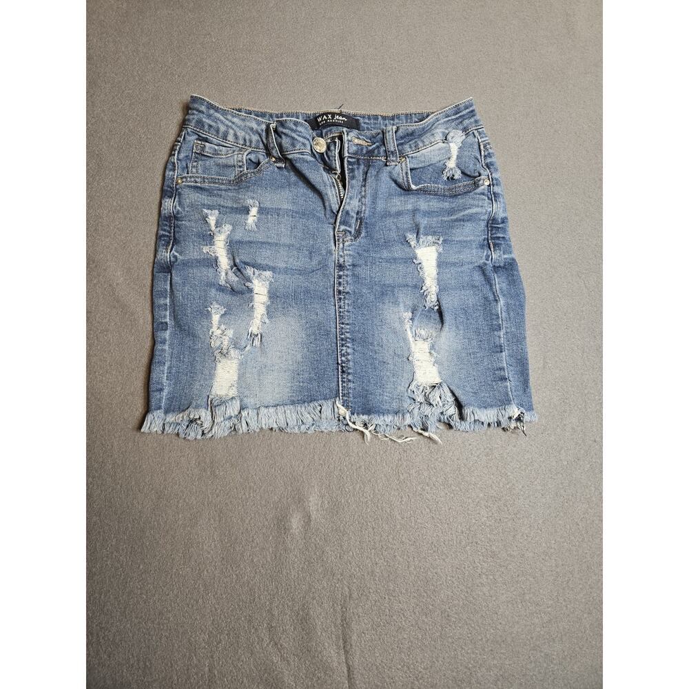 Wax Jeans Los Angeles Skirt Womens Small Blue Denim Distressed Jean Skirt